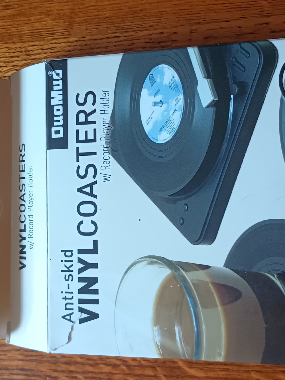 DuWomo Black Vinyl Coasters with Record Player Holder